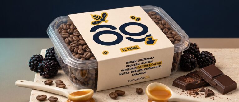 Microlote de café de Guatemala EL PANAL servido en taza con granos de café de especialidad